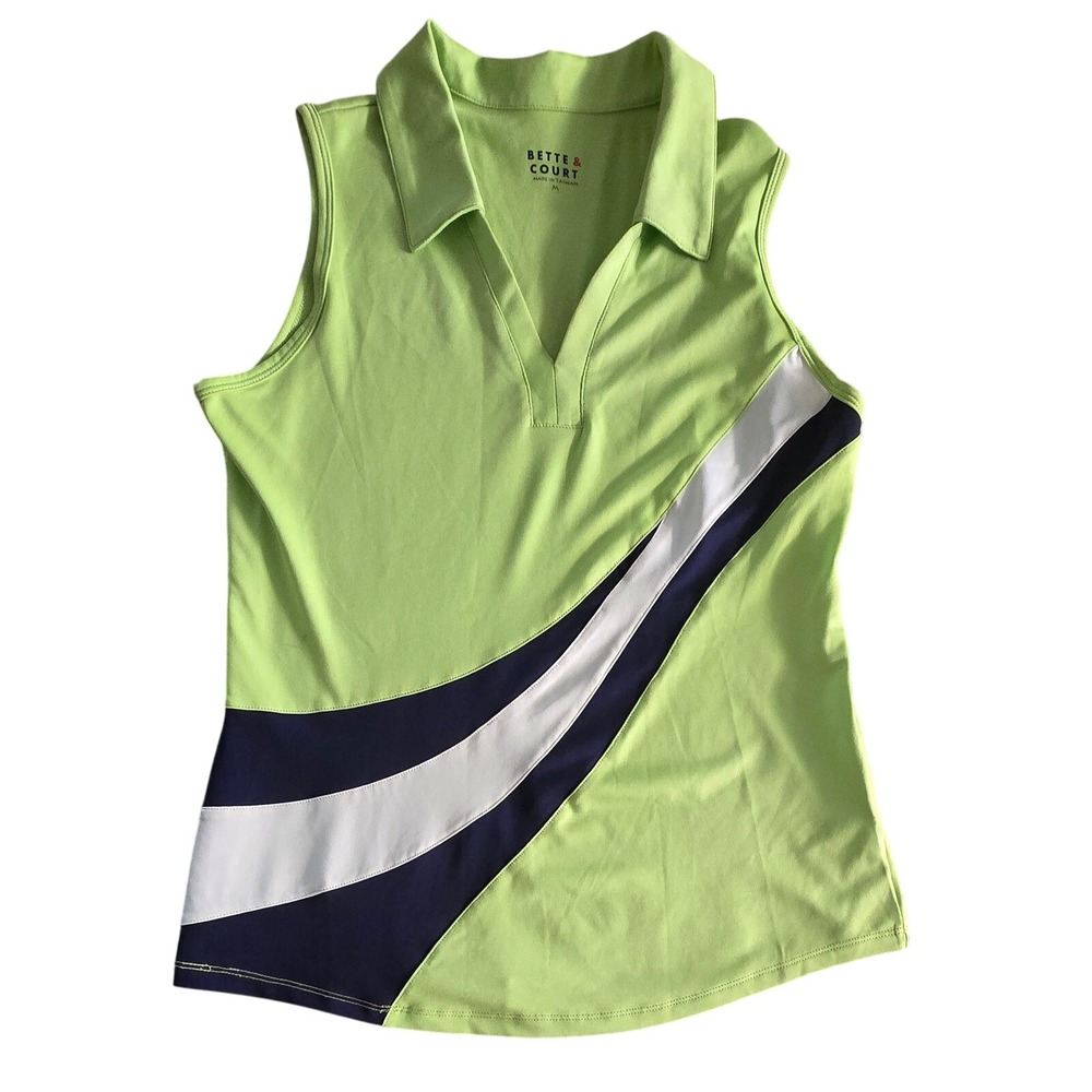 M Bette and Court sleeveless active top lime green navy tennis golf pickleball - Picture 1 of 8